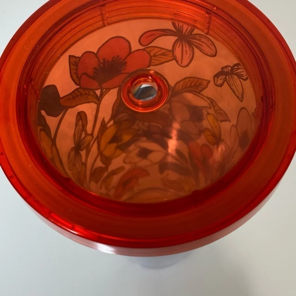 24oz STARBUCKS VENTI POPPY FLOWERS Acrylic Cold Cup Tumbler‎ No Straw EUC